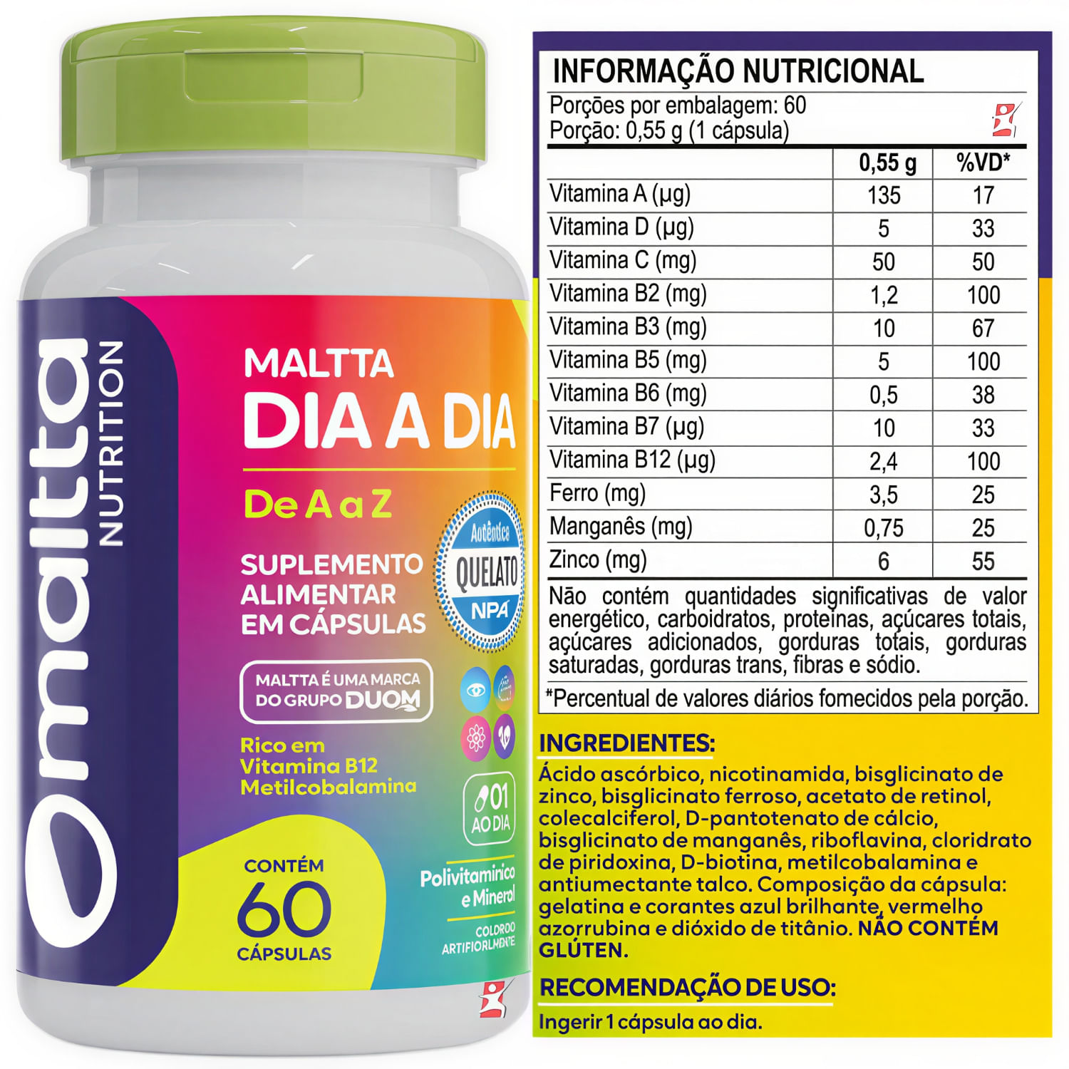 Polivitamínico Maltta Dia A Dia De A-Z Maltta Nutrition 60 Cápsulas