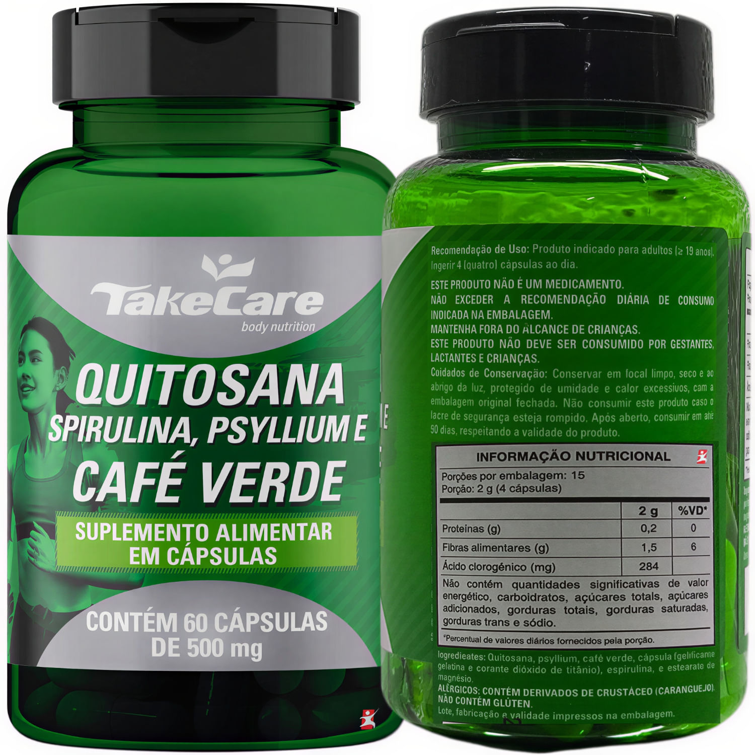 Quitosana + Spirulina + Psyllium + Café Verde Take Care 60 Cápsulas