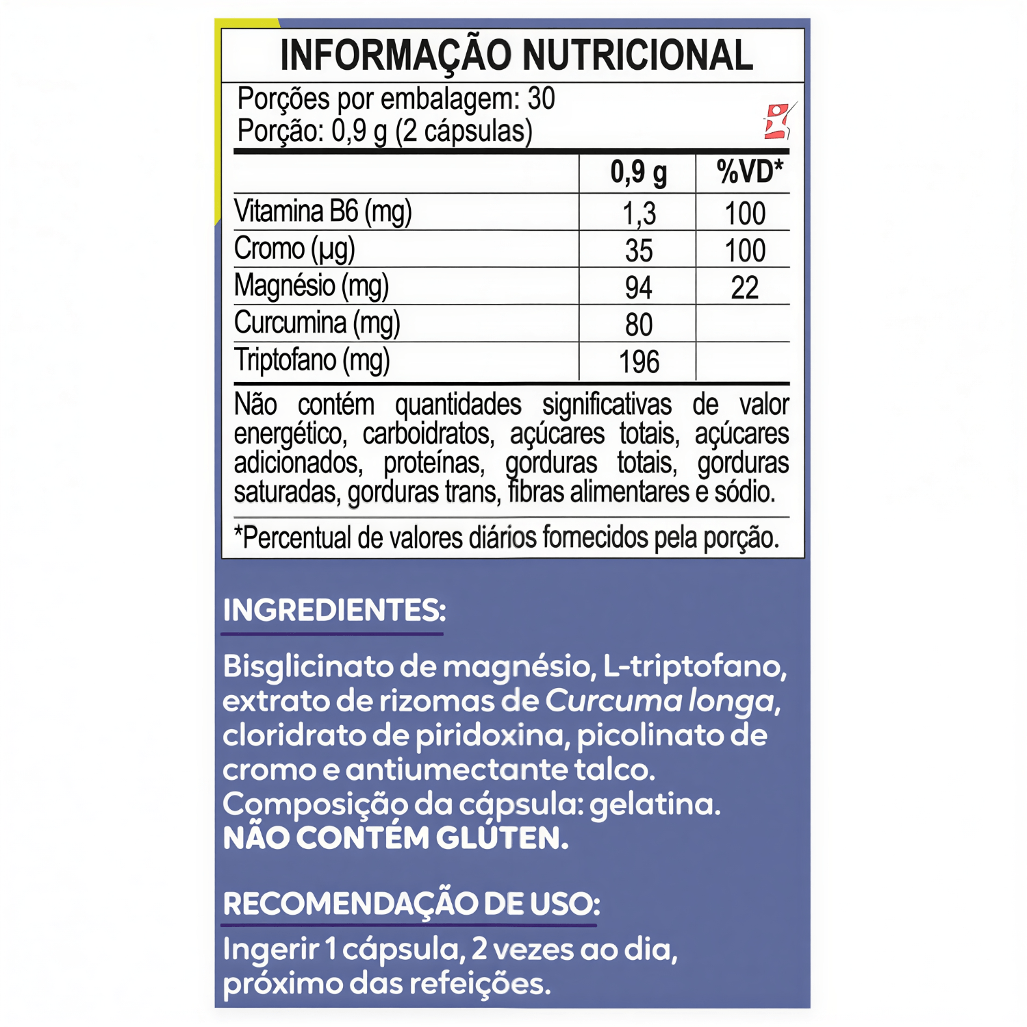 Cúrcuma + Magnésio + Cromo + Triptofano + Vitamina B6 Maltta Nutrition 60 Cápsulas