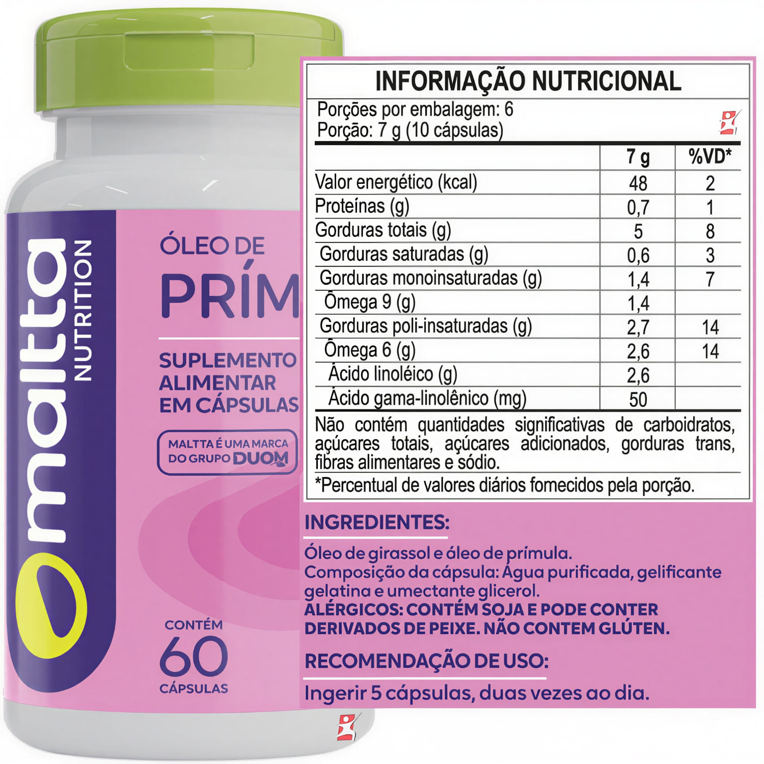 Óleo De Prímula Maltta Nutrition 500mg 60 Cápsulas