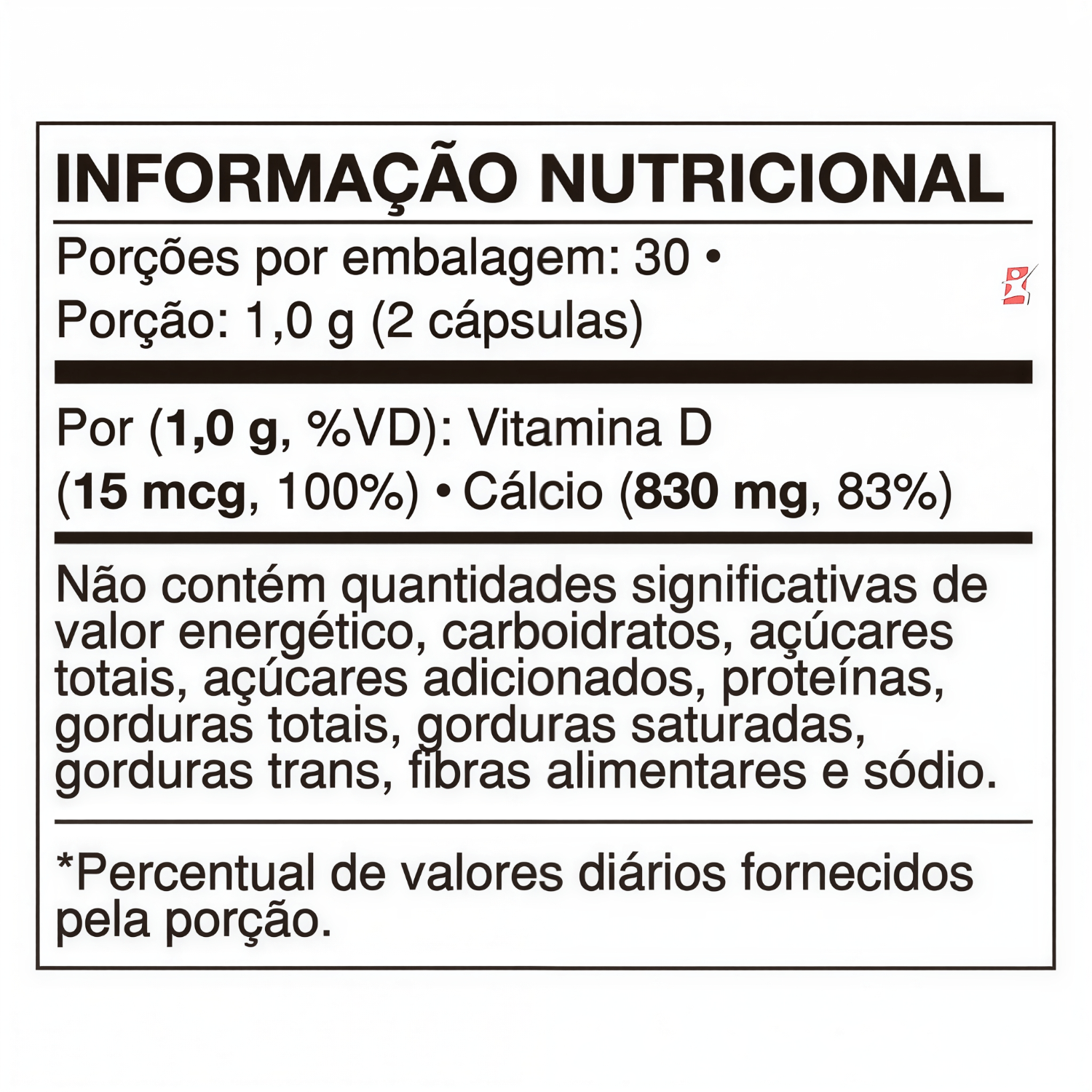 Cálcio + Vitamina D3 Videira7 60 Cápsulas