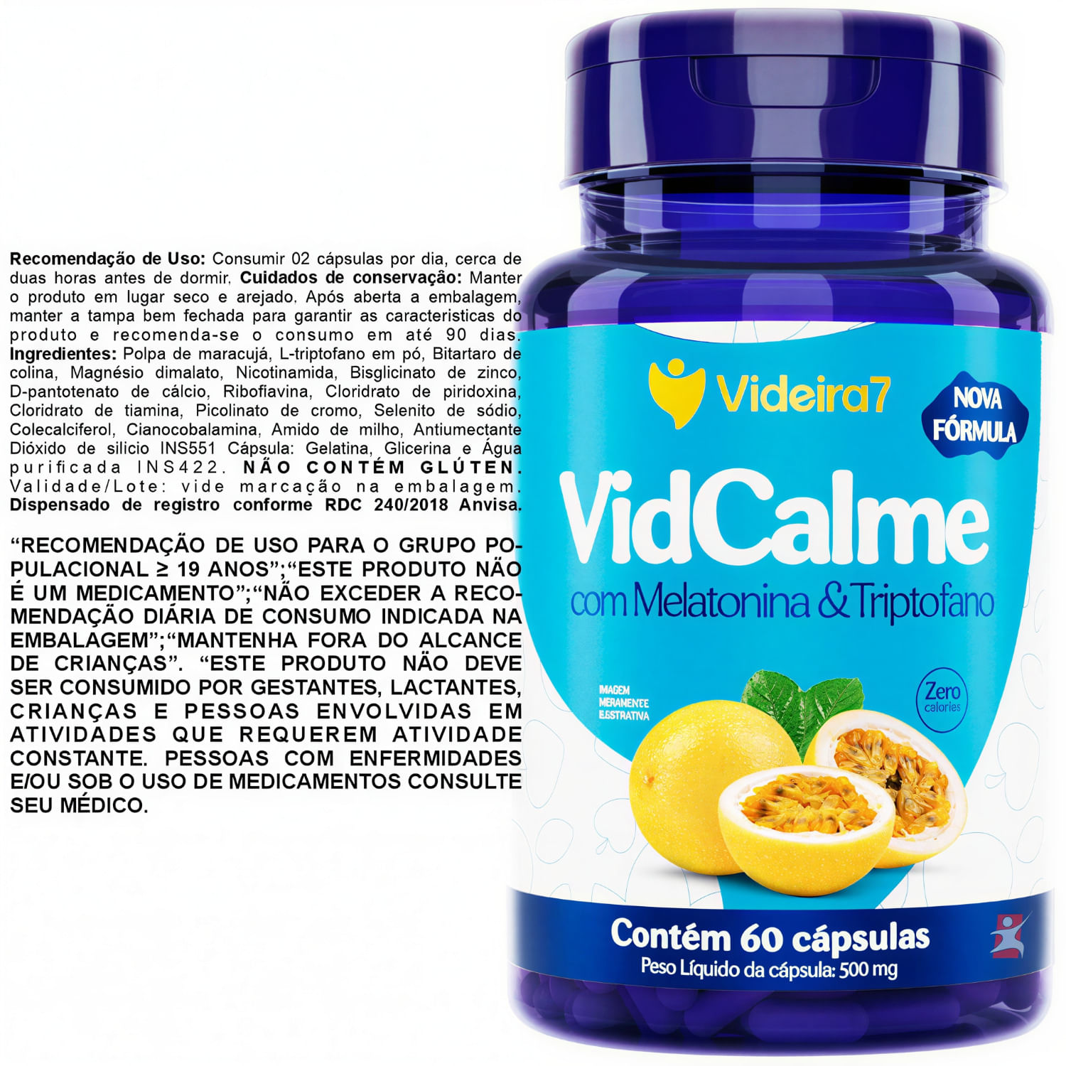 Vidcalme Com Melatonina E Triptofano Videira7 Maracujá 60 Cápsulas