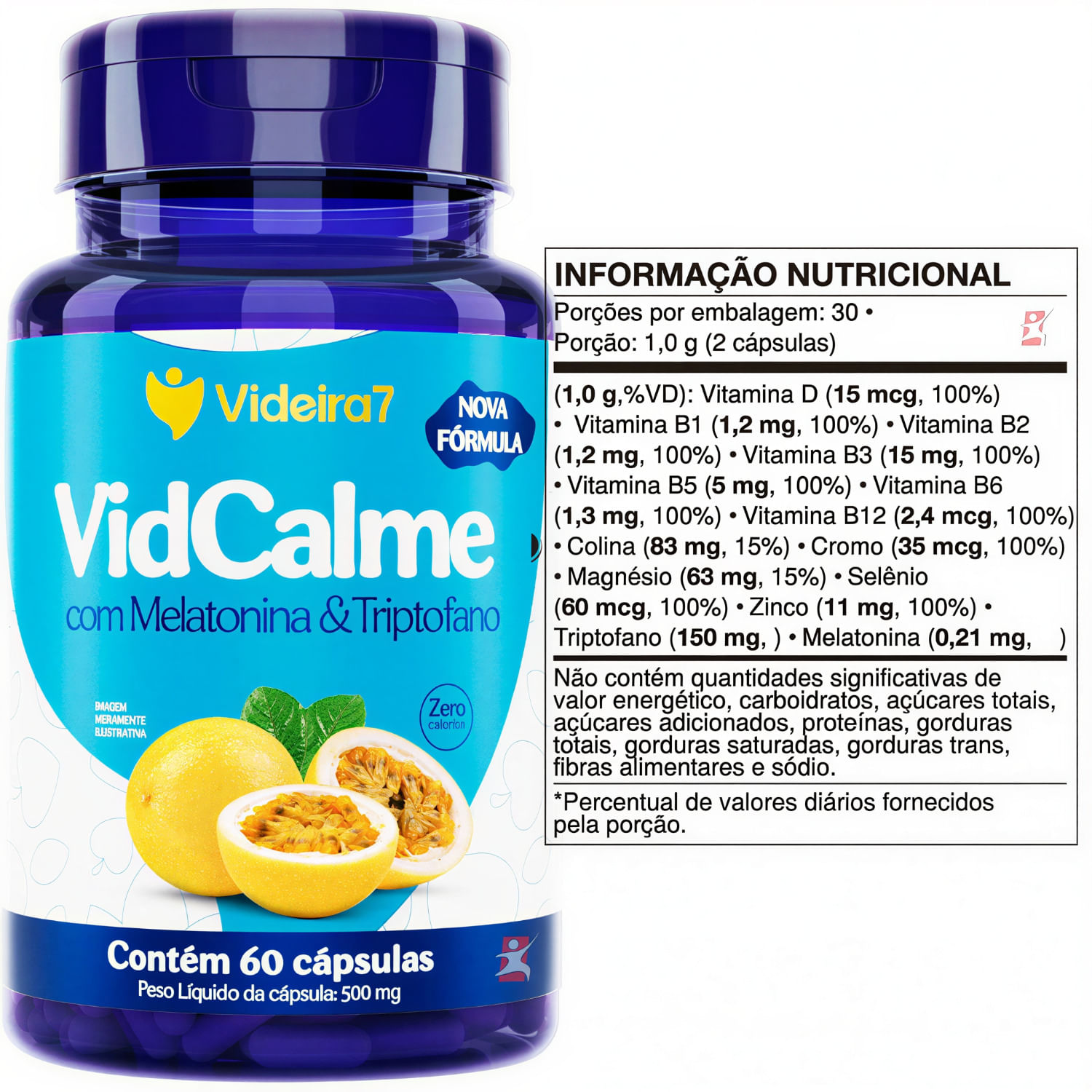 Vidcalme Com Melatonina E Triptofano Videira7 Maracujá 60 Cápsulas