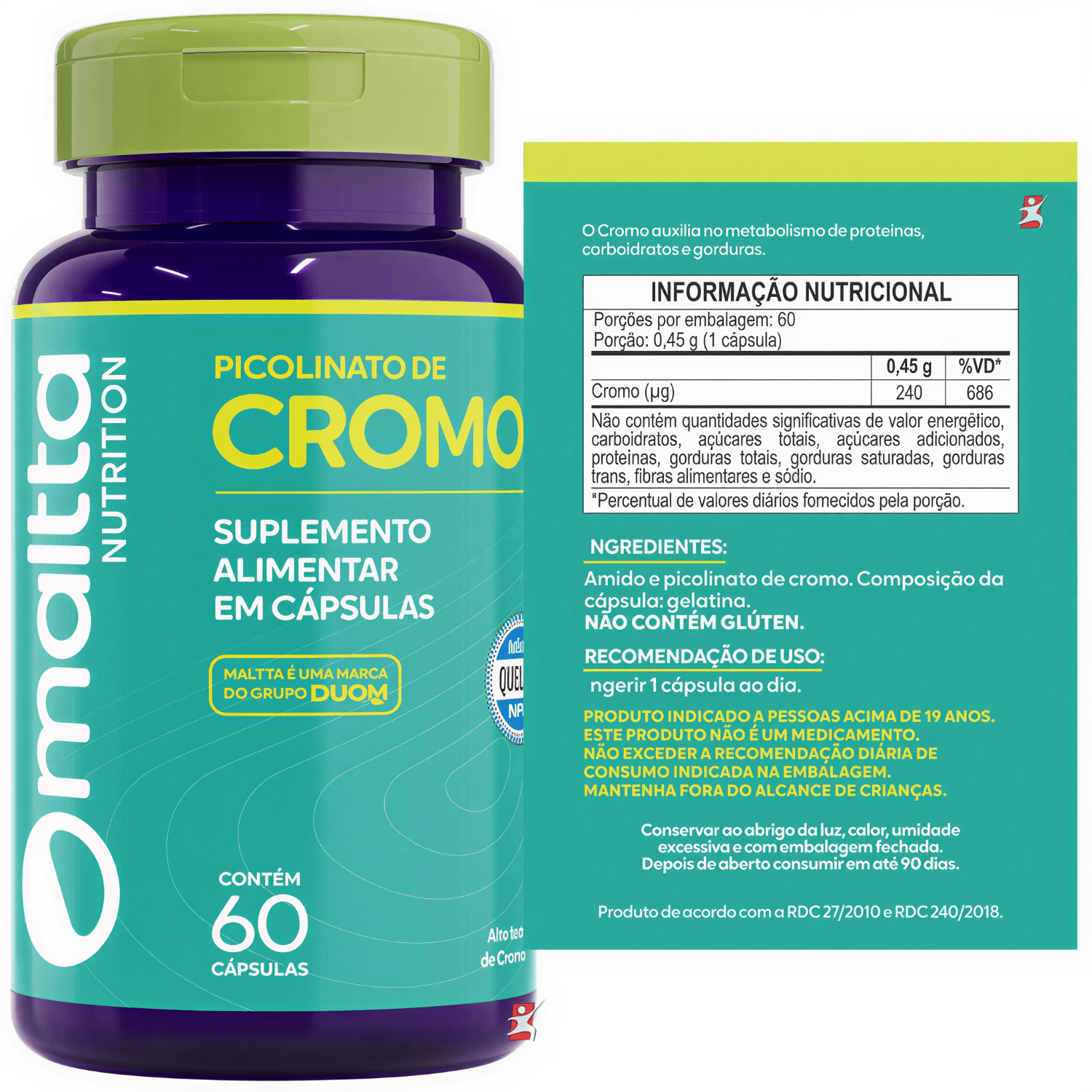 Picolinato De Cromo Maltta Nutrition 60 Cápsulas
