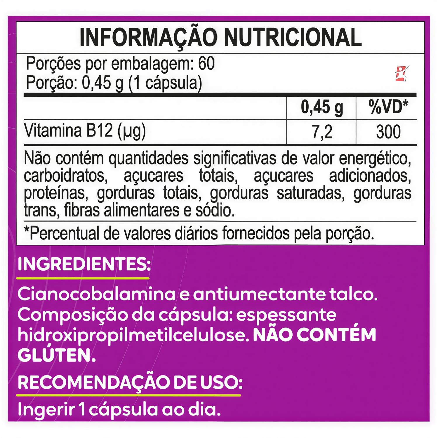 Vitamina B12 Ciancobalamina Maltta Nutrition 60 Cápsulas