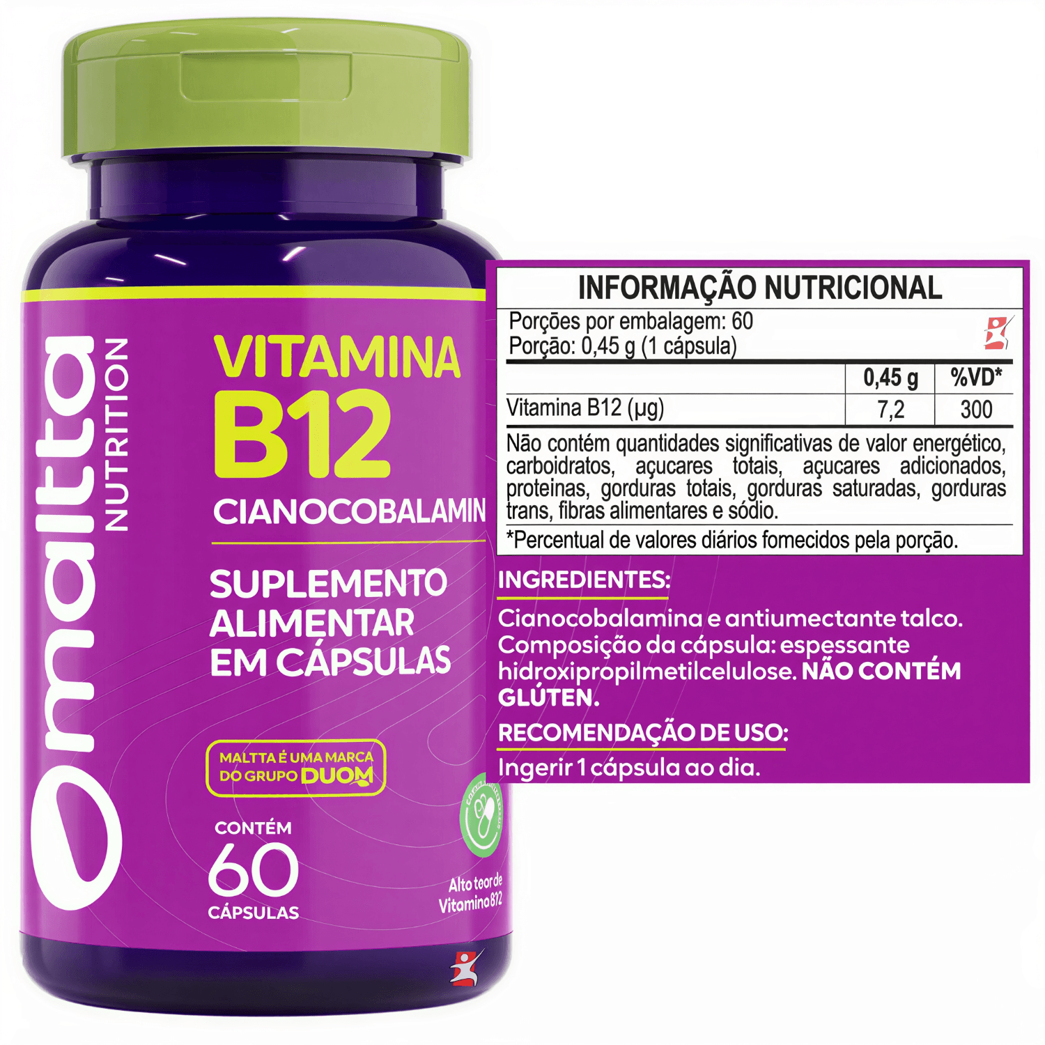 Vitamina B12 Ciancobalamina Maltta Nutrition 60 Cápsulas