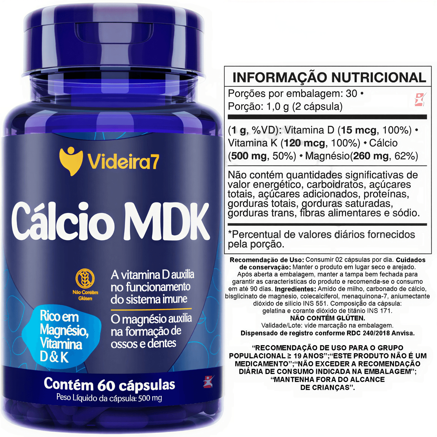 Cálcio MDK Videira7 60 Cápsulas