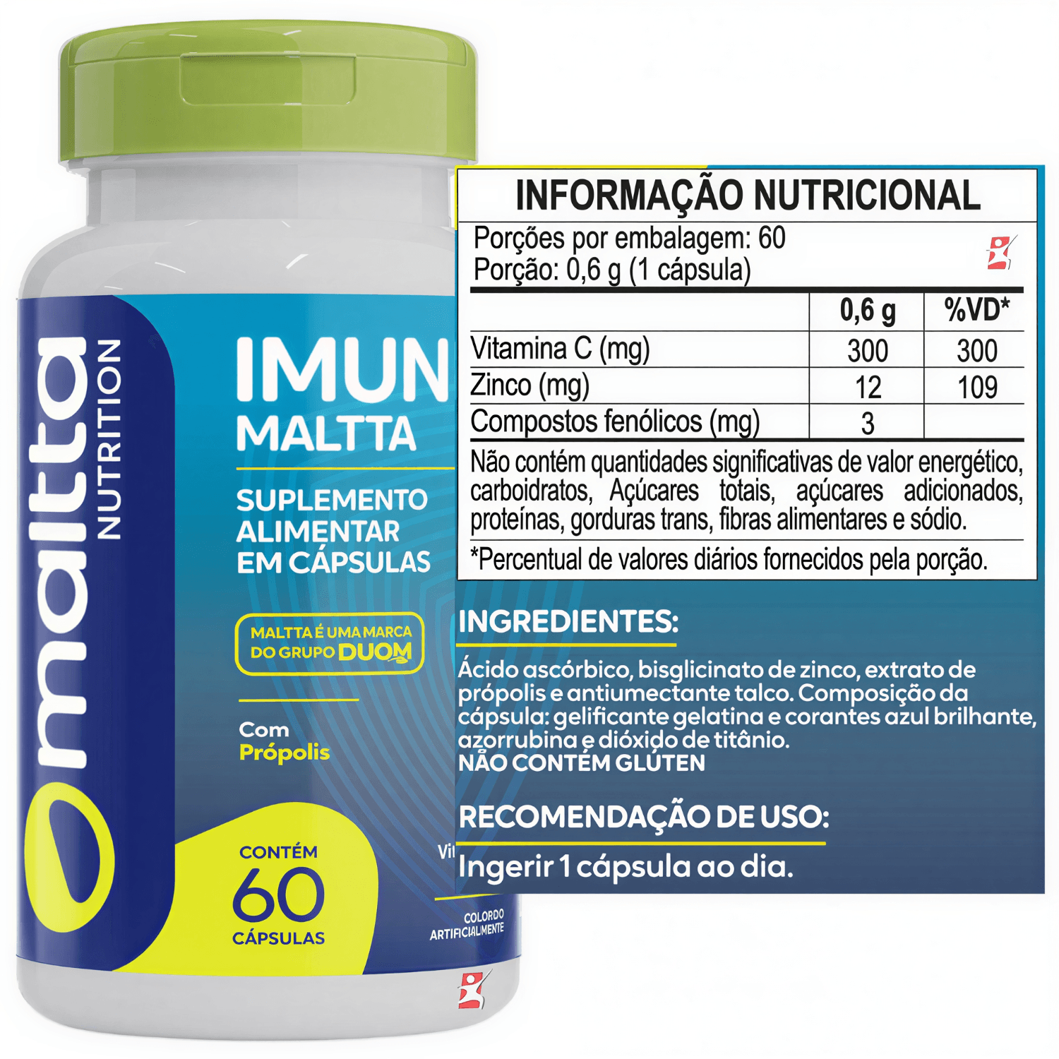 Imune Maltta Vitamina C + Zinco + Própolis Maltta Nutrition 60 Cápsulas