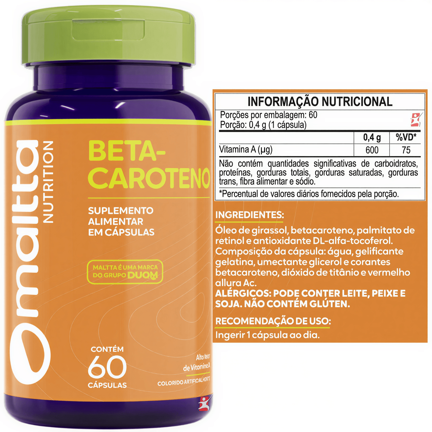 Betacaroteno Alto Teor De Vitamina A Maltta Nutrition 60 Cápsulas Softgel