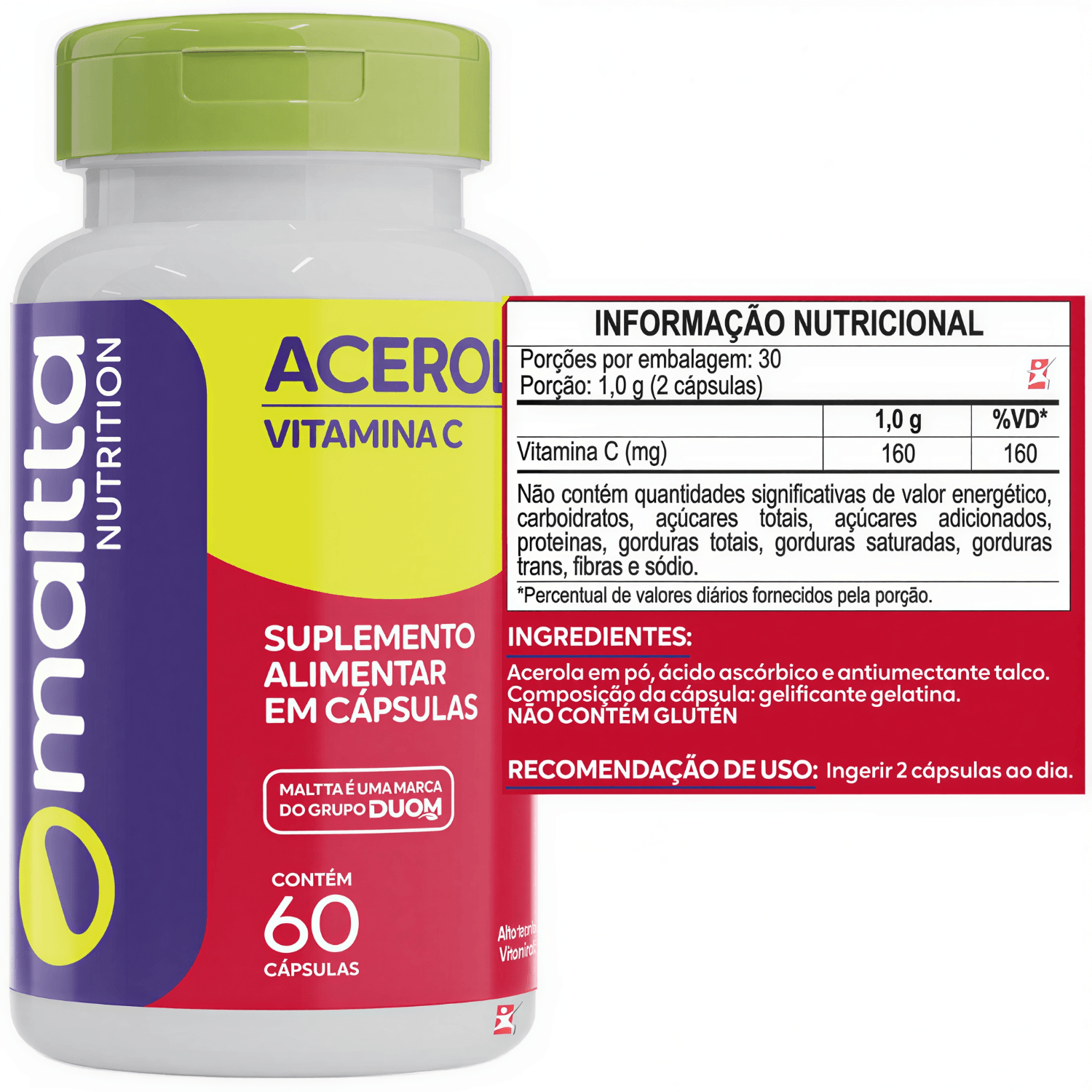 Vitamina C à Base De Acerola Maltta Nutrition 60 Cápsulas