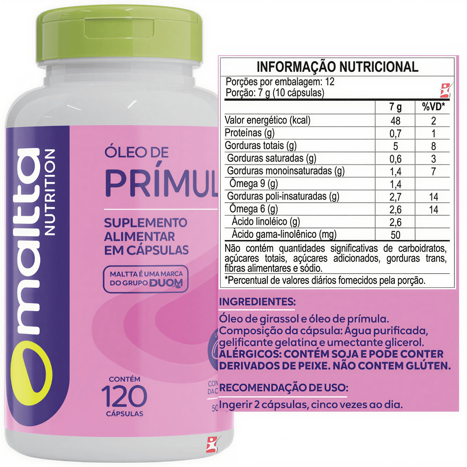 Óleo De Prímula Maltta Nutrition 120 Cápsulas