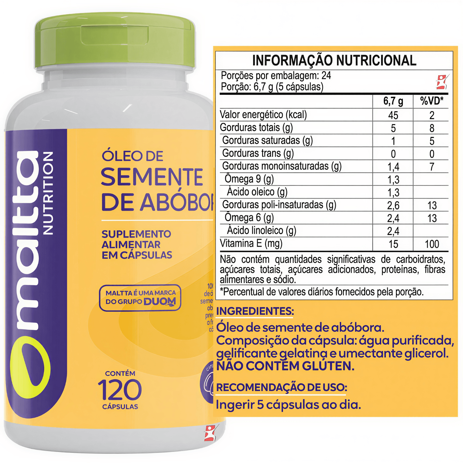 Óleo De Semente De Abóbora Maltta Nutrition 120 Cápsulas