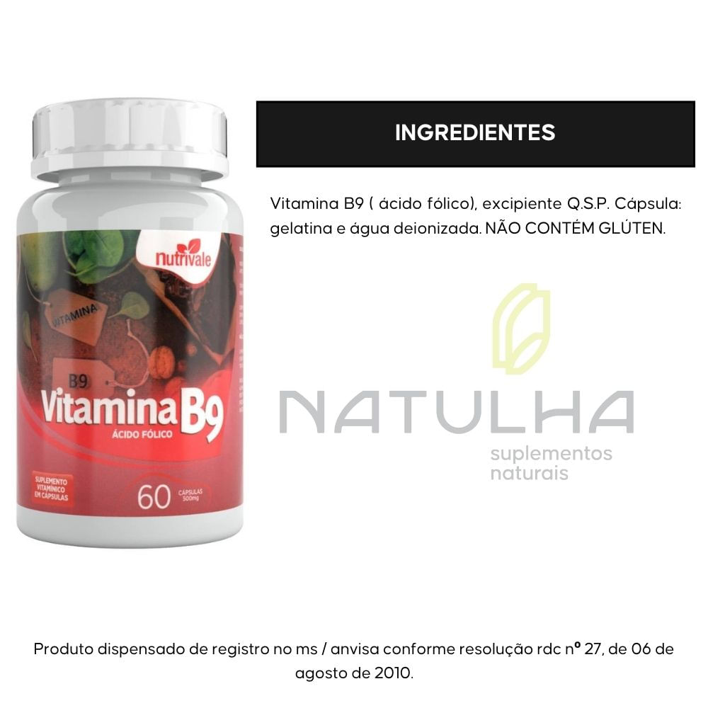 Vitamina B9 (Ácido Fólico) Nutrivale 60 cápsulas