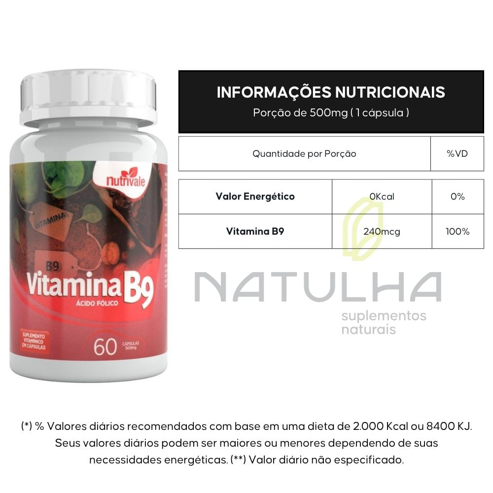 Vitamina B9 (Ácido Fólico) Nutrivale 60 cápsulas