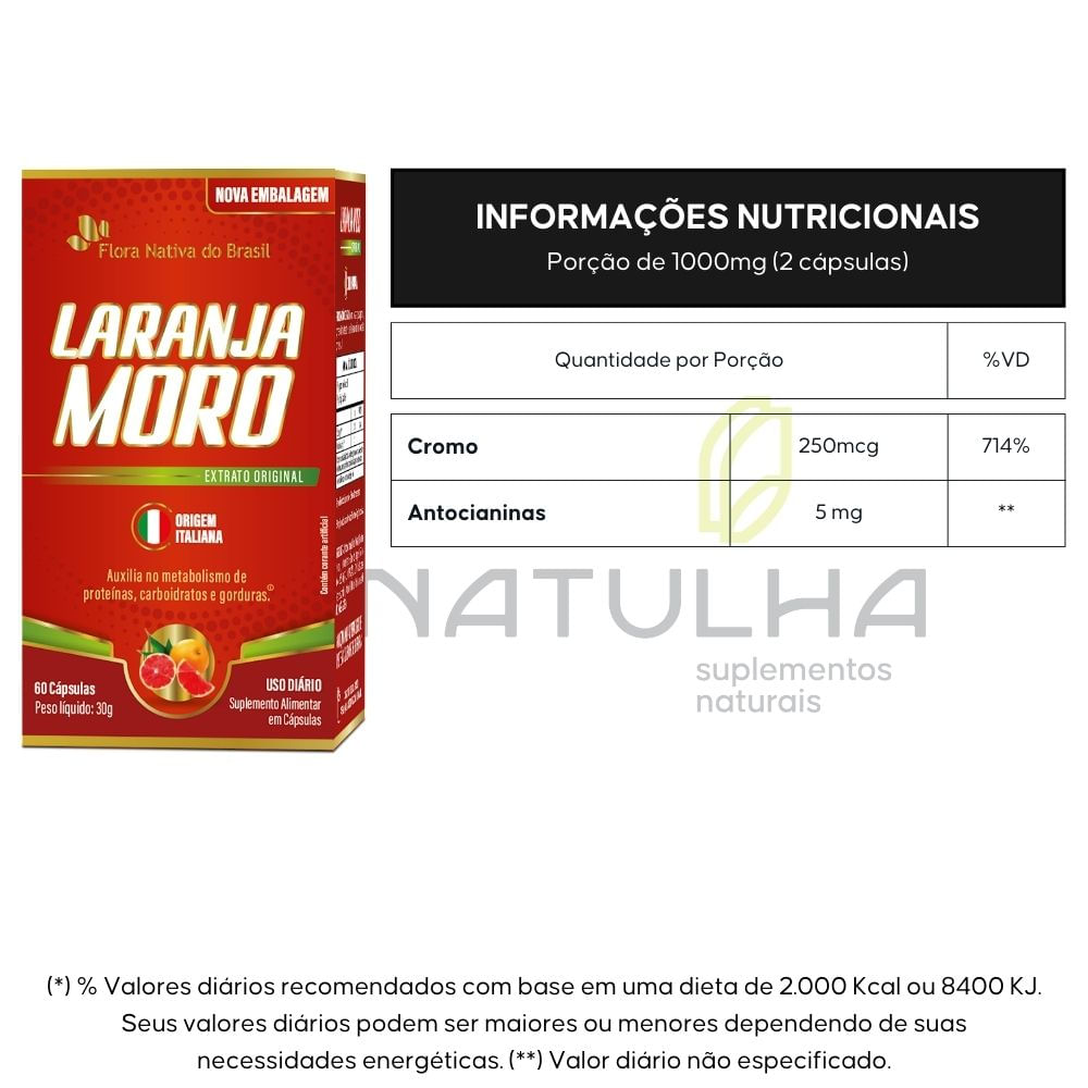 Laranja Moro com Picolinato de Cromo Flora Nativa 500mg 60 cápsulas