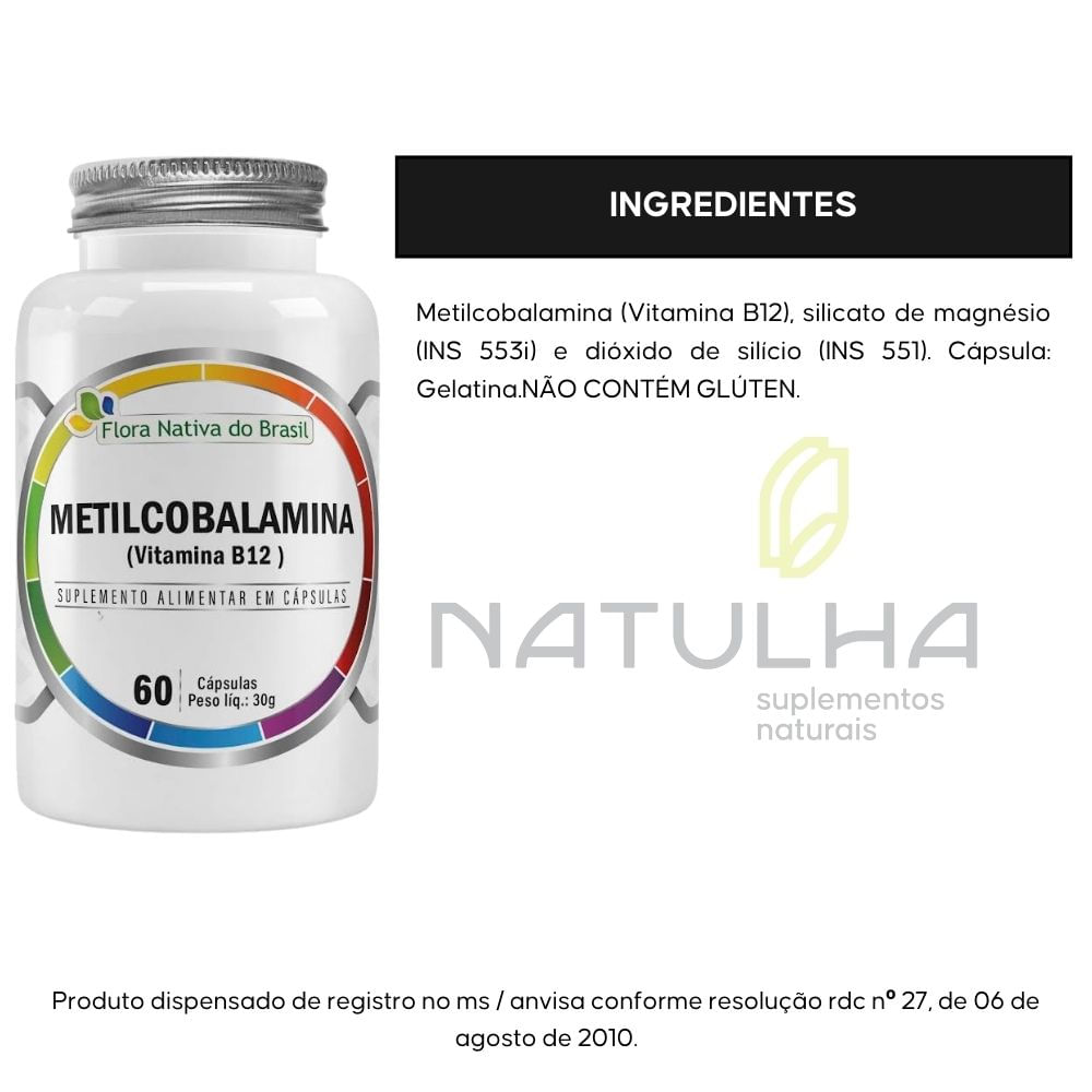 Vitamina B12 (Metilcobalamina) 414% IDR Flora Nativa 60 Cápsulas