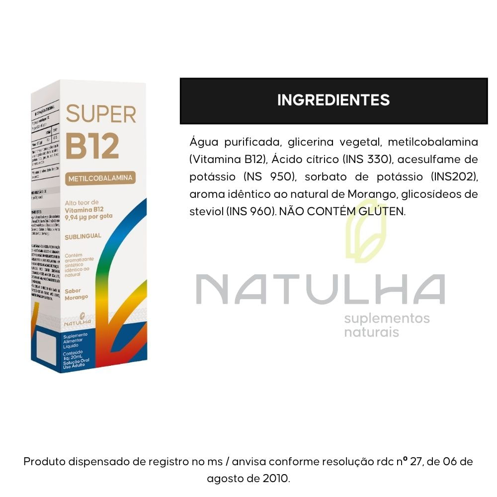 Super Vitamina B12 Metilcobalamina Sublingual Natulha 20ml
