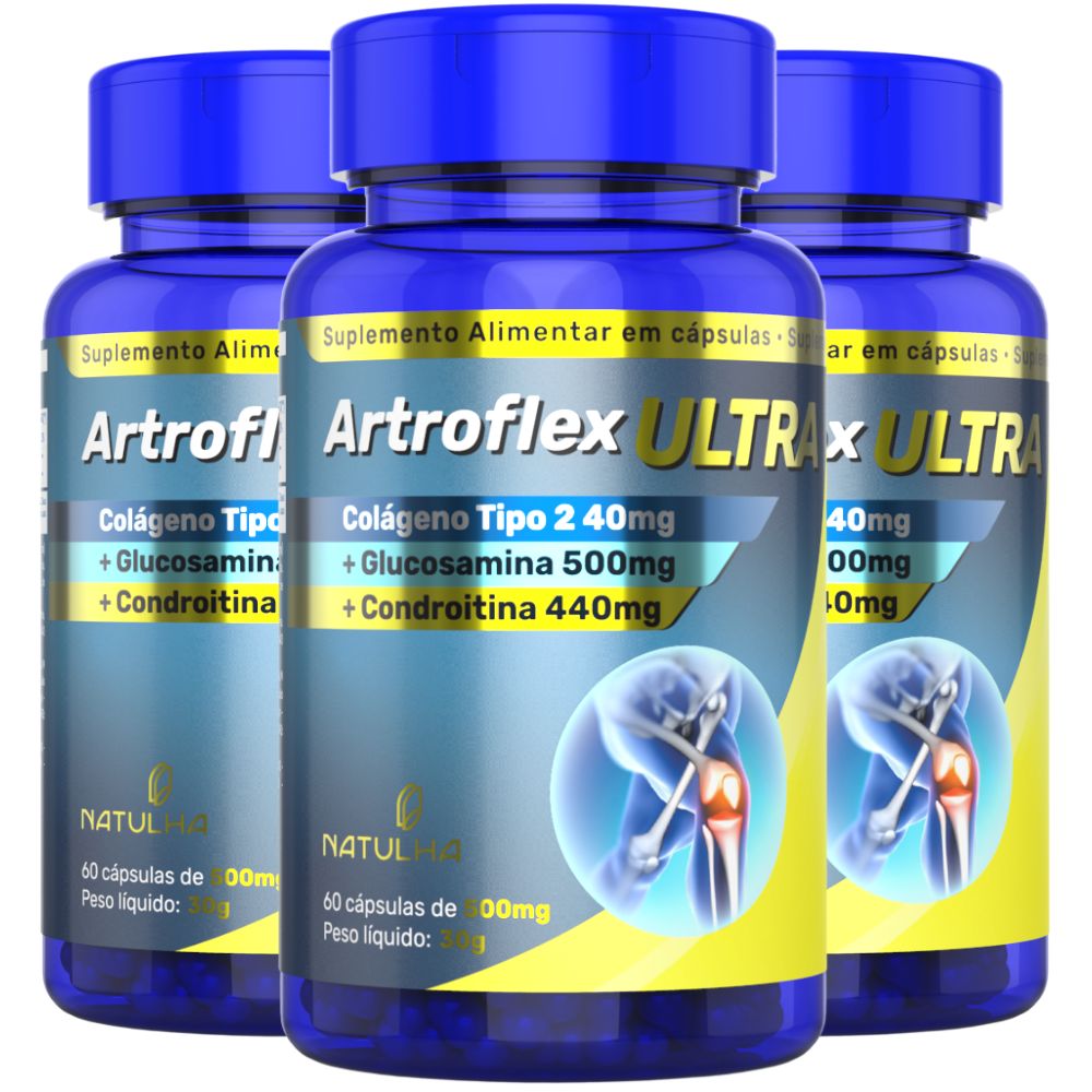 Kit 3 ArtroFlex Ultra ( Glucosamina, Condroitina e Colágeno Tipo 2) Natulha 60 Cápsulas