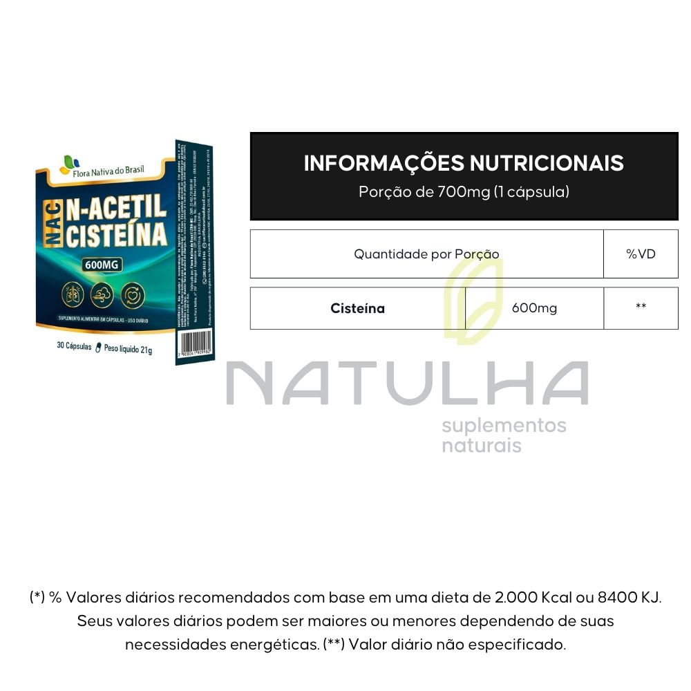 NAC (Acetilcisteina) Flora Nativa 600mg 30 Cápsulas