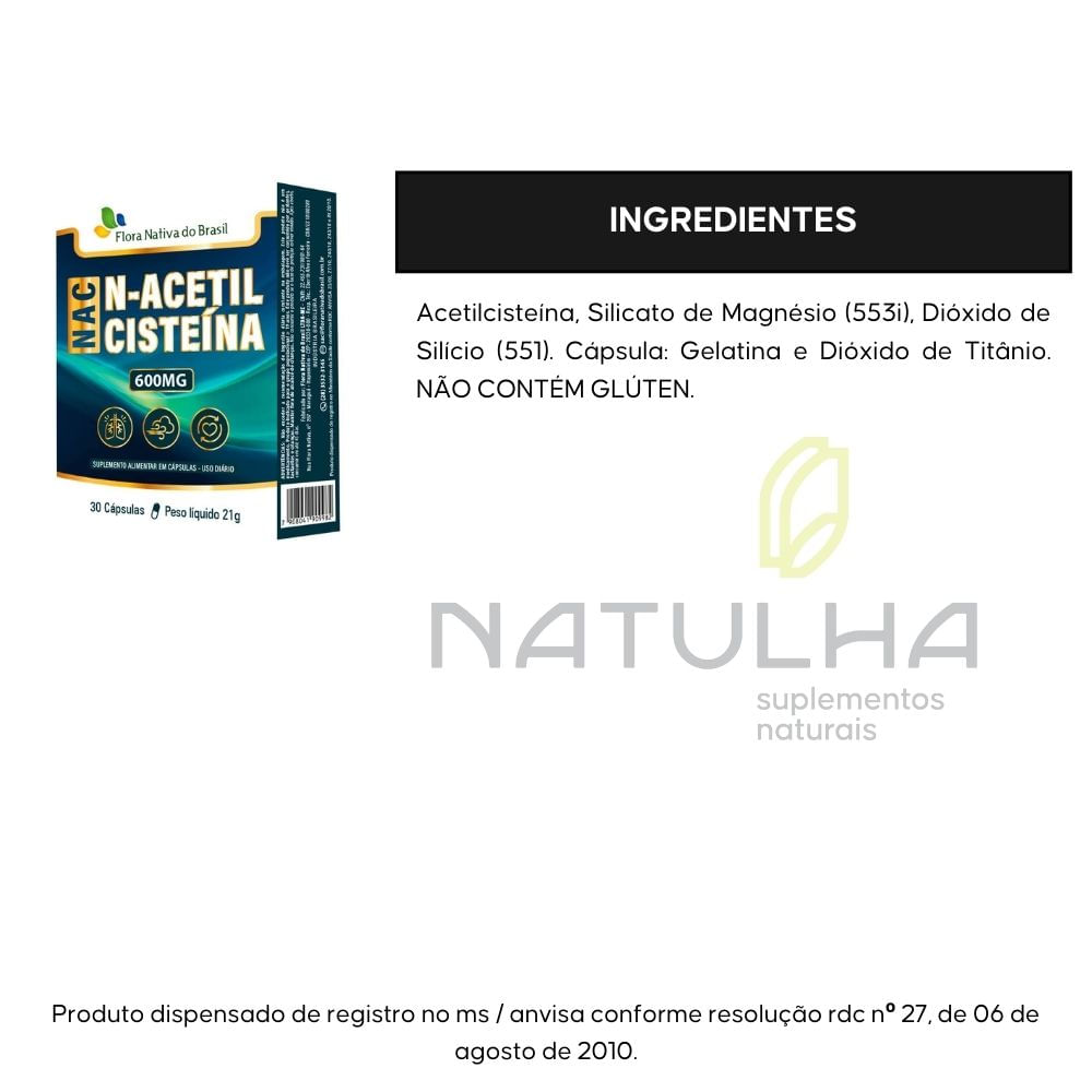 NAC (Acetilcisteina) Flora Nativa 600mg 30 Cápsulas
