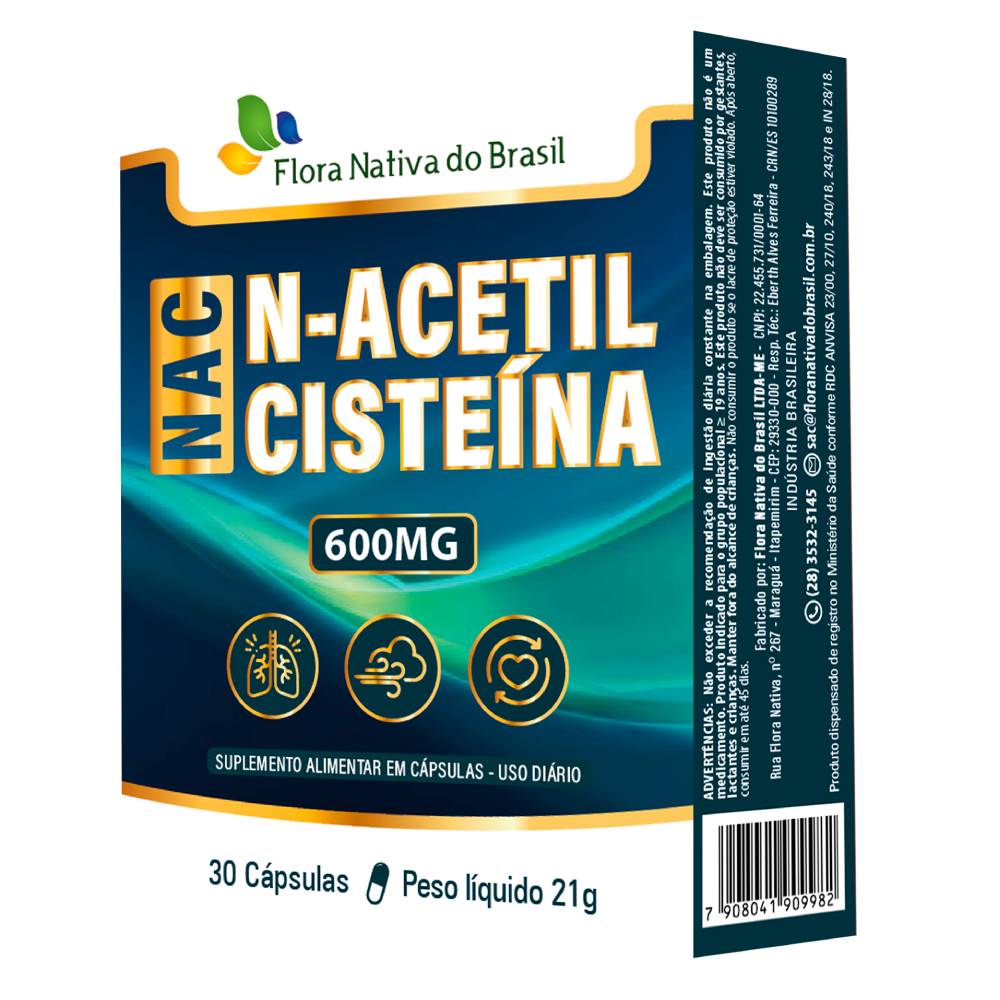 NAC (Acetilcisteina) Flora Nativa 600mg 30 Cápsulas
