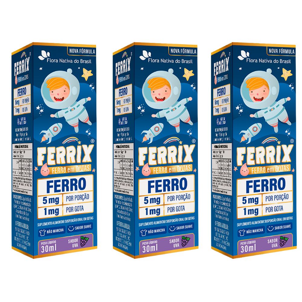 Kit 3 Ferrix (Ferro infantil) Flora Nativa Uva 30ml