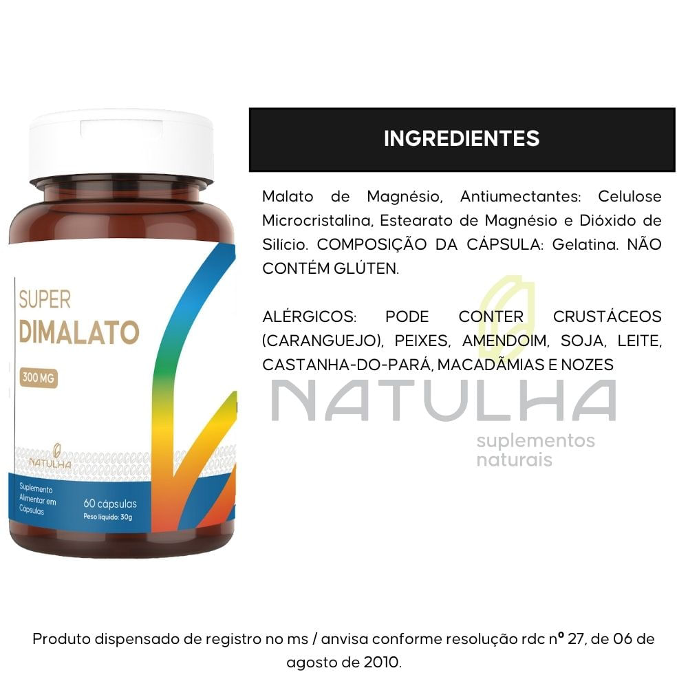 Super Magnésio Dimalato 300mg Elementar Natulha 60 Cápsulas