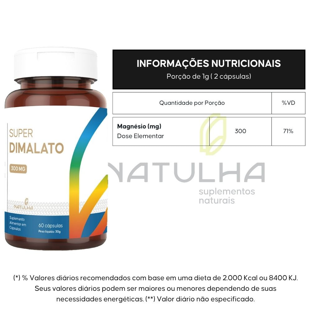 Super Magnésio Dimalato 300mg Elementar Natulha 60 Cápsulas