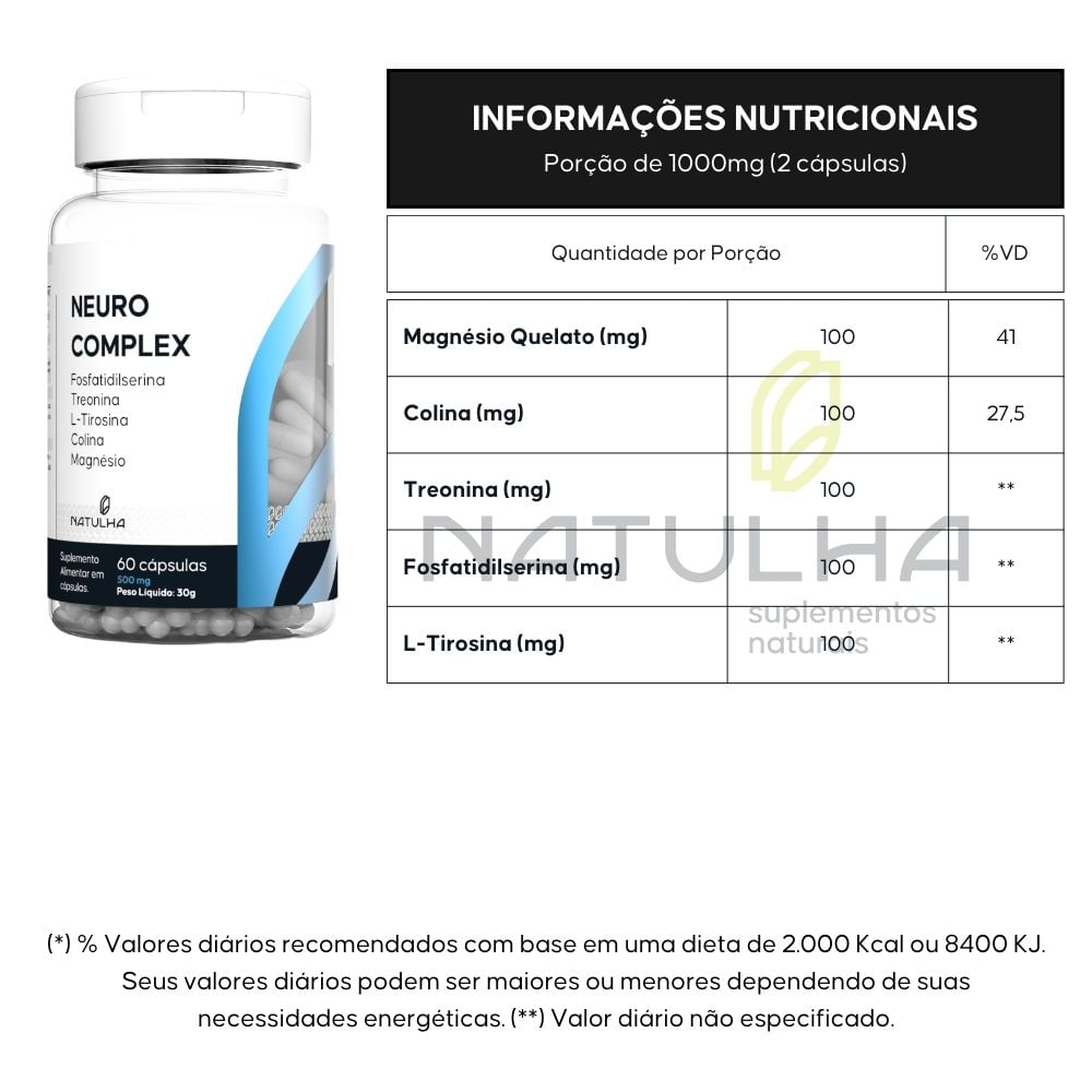 NeuroComplex (Fosfatidilserina, Treonato, Lisina, Colina) Natulha 60 Cápsulas
