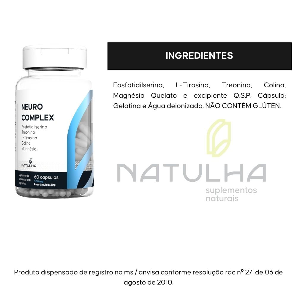 NeuroComplex (Fosfatidilserina, Treonato, Lisina, Colina) Natulha 60 Cápsulas