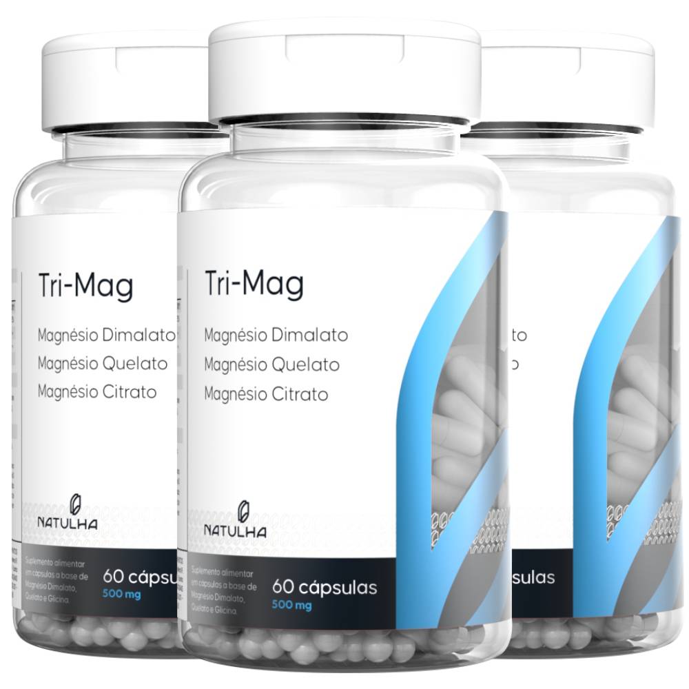 Kit 3 Tri-mag (Magnésio Dimalato, Quelato e Citrato) Natulha 60 Cápsulas