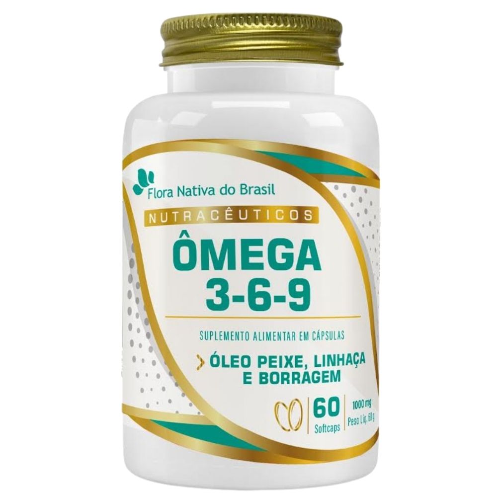 Ômega 3,6,9 (Óleo de peixe, linhaça e borragem) Flora Nativa 60 Cápsulas