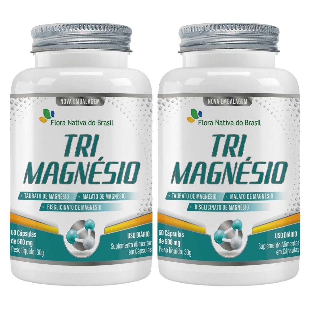 Kit 2 Tri Magnésio Taurato, Malato e Bisglicinato Flora Nativa 60 Cápsulas