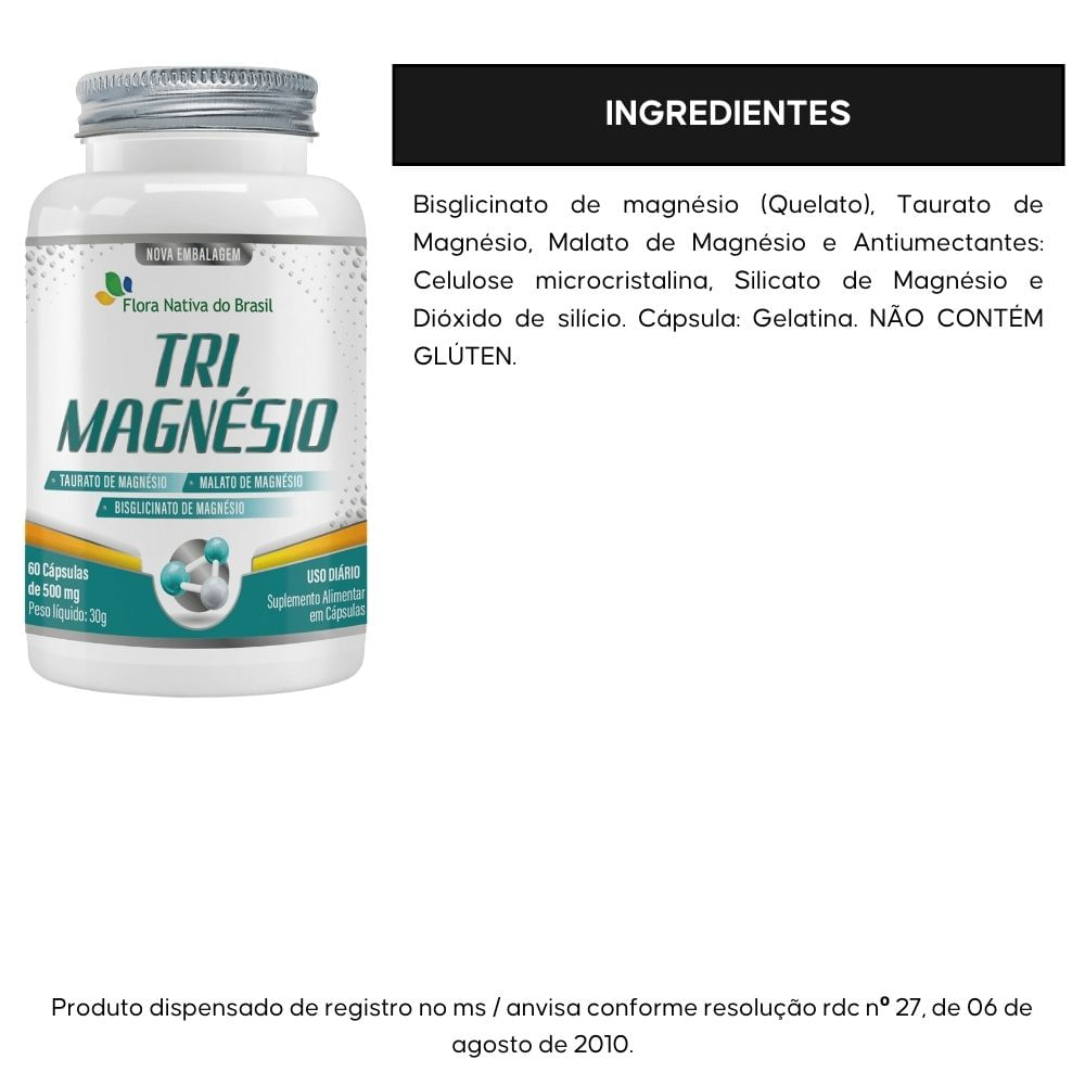 Kit 2 Tri Magnésio Taurato, Malato e Bisglicinato Flora Nativa 60 Cápsulas