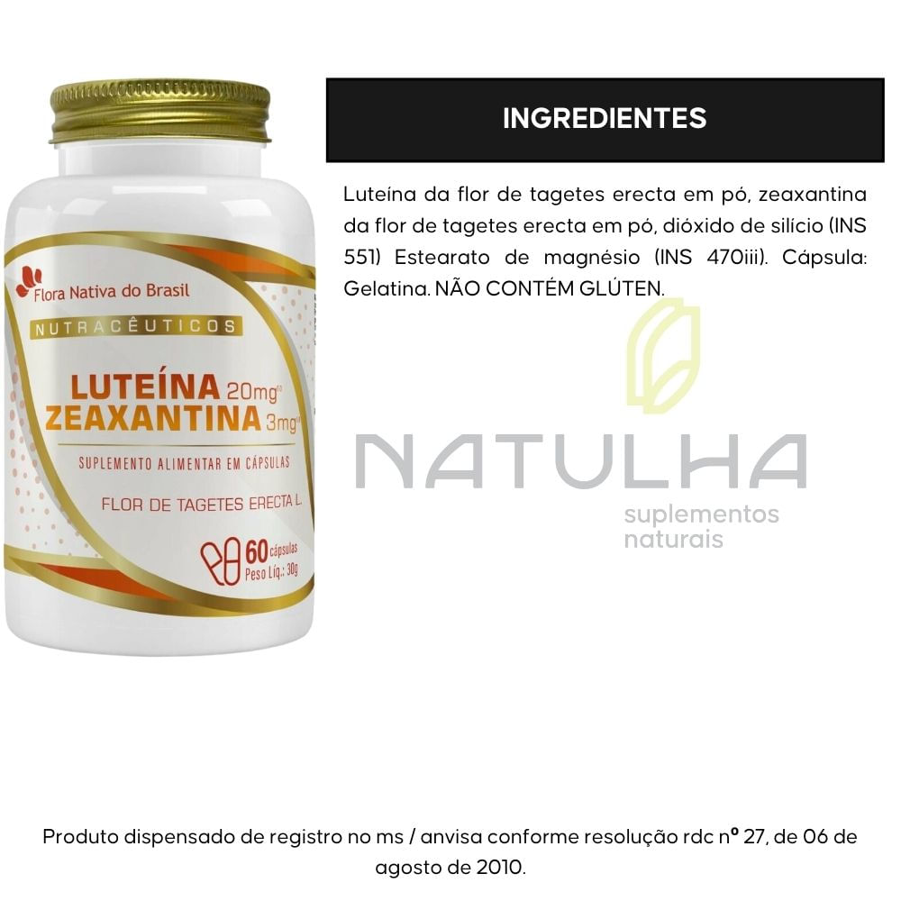 Kit 2 Luteína 20mg com Zeaxantina 3mg Flora Nativa 60 Cápsulas