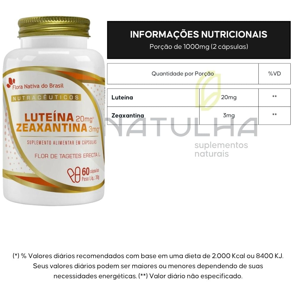 Kit 2 Luteína 20mg com Zeaxantina 3mg Flora Nativa 60 Cápsulas