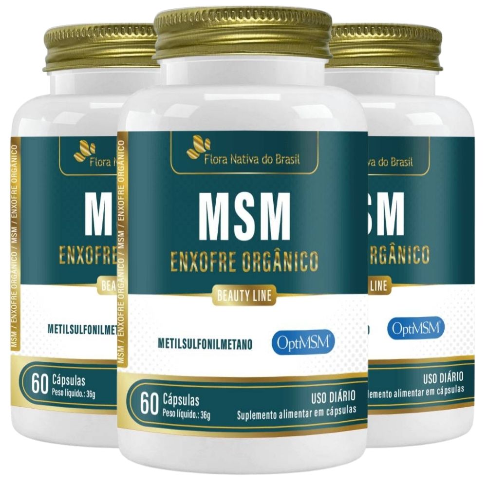 Kit 3 MSM Enxofre Orgânico Flora Nativa 500mg 60 Cápsulas