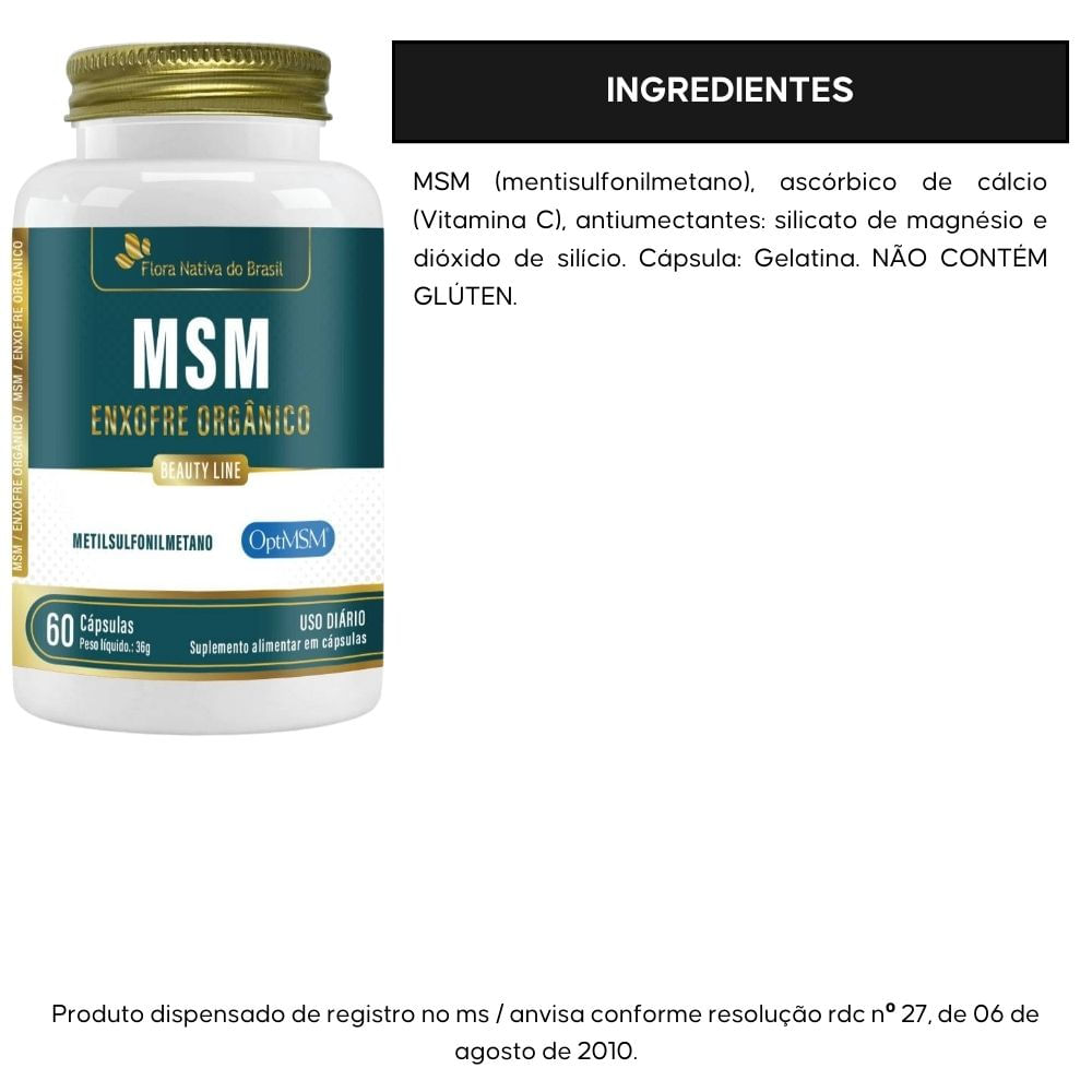 Kit 3 MSM Enxofre Orgânico Flora Nativa 500mg 60 Cápsulas