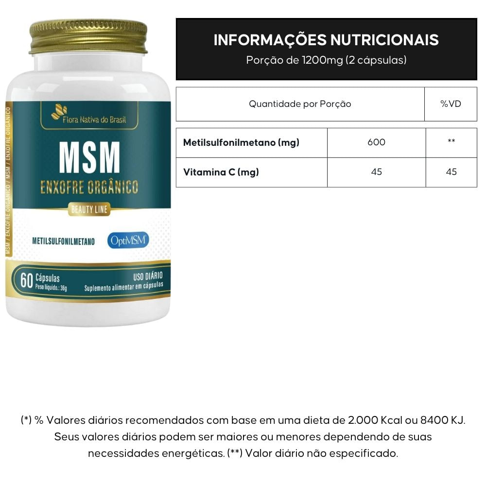 Kit 3 MSM Enxofre Orgânico Flora Nativa 500mg 60 Cápsulas