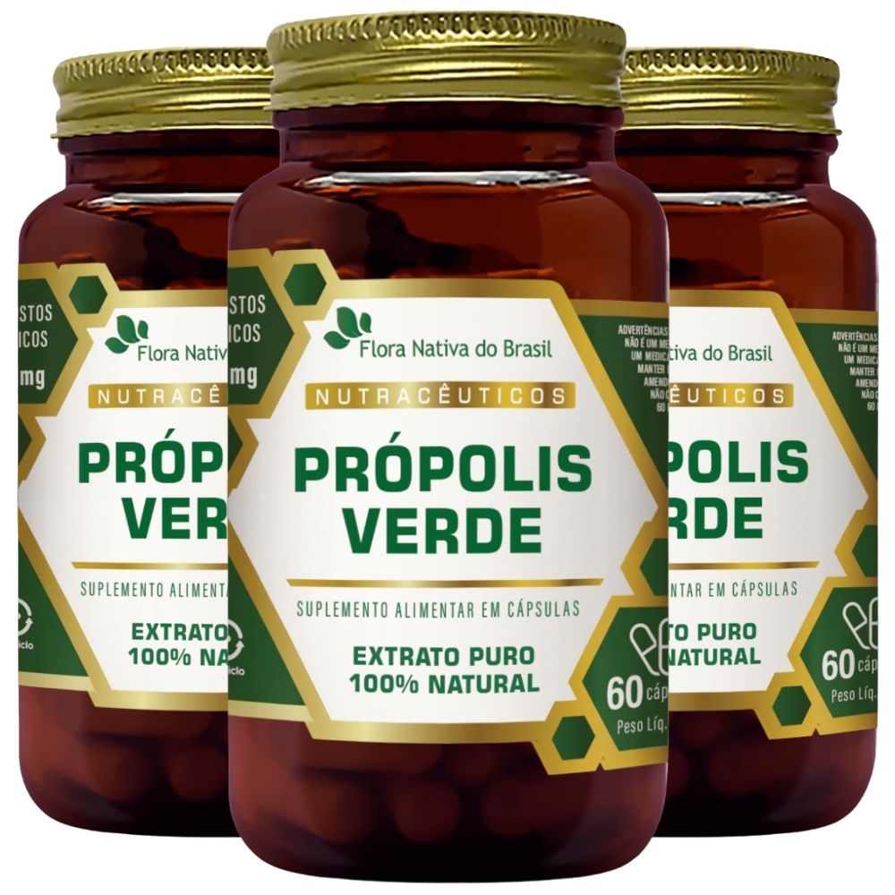 Kit 3 Própolis Verde Extrato Seco Flora Nativa 60 Cápsulas