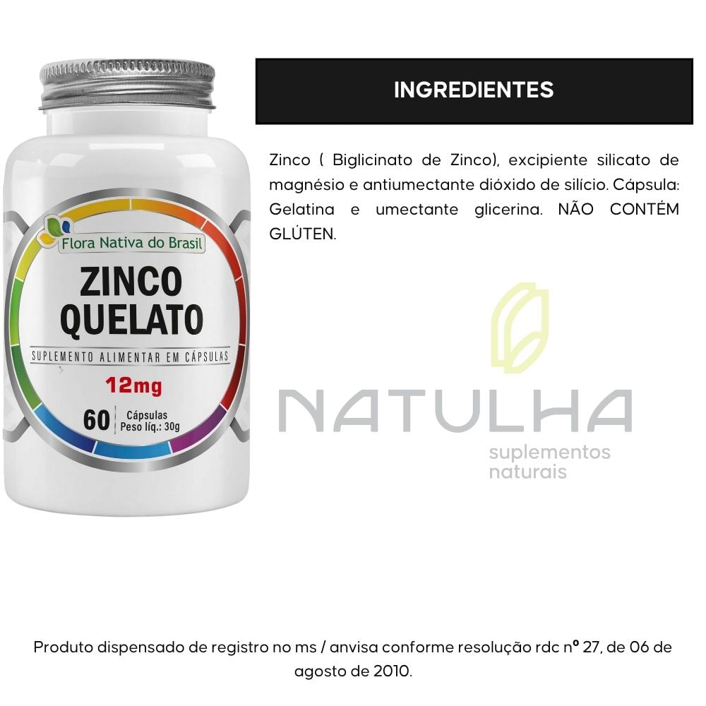 Kit 2 Zinco Quelato Flora Nativa 60 Cápsulas