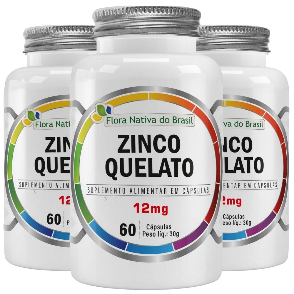 Kit 3 Zinco Quelato Flora Nativa 60 Cápsulas