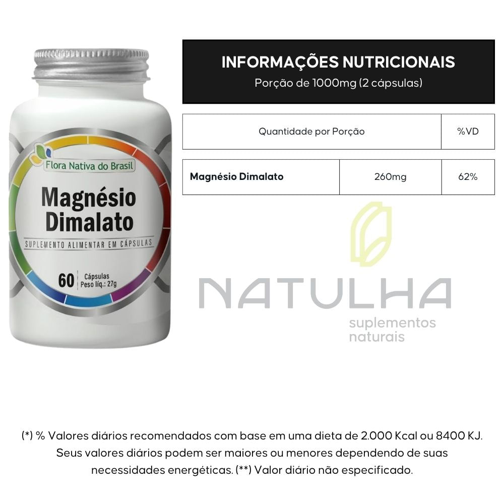 KIt 2 Magnésio Dimalato Flora Nativa 60 Cápsulas