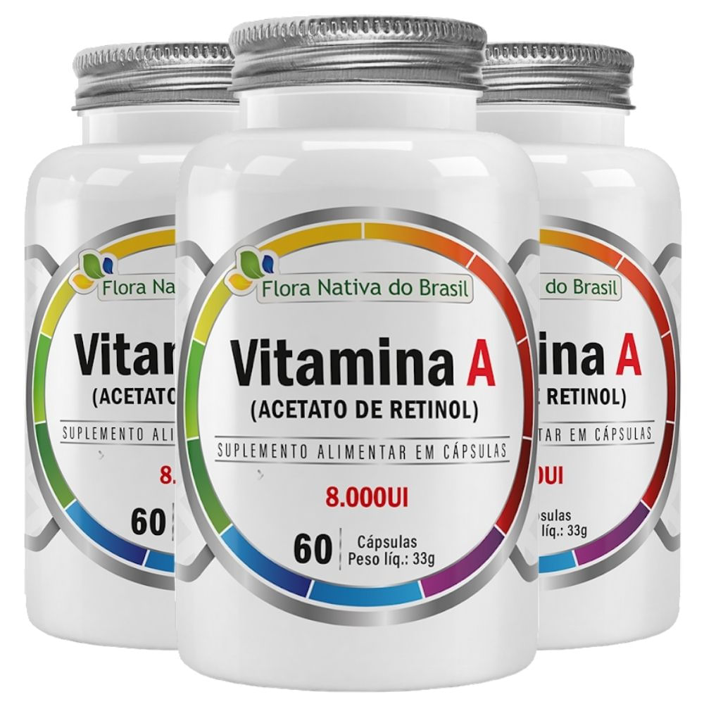 Kit 3 Vitamina A 8.000ui Flora Nativa 60 Cápsulas
