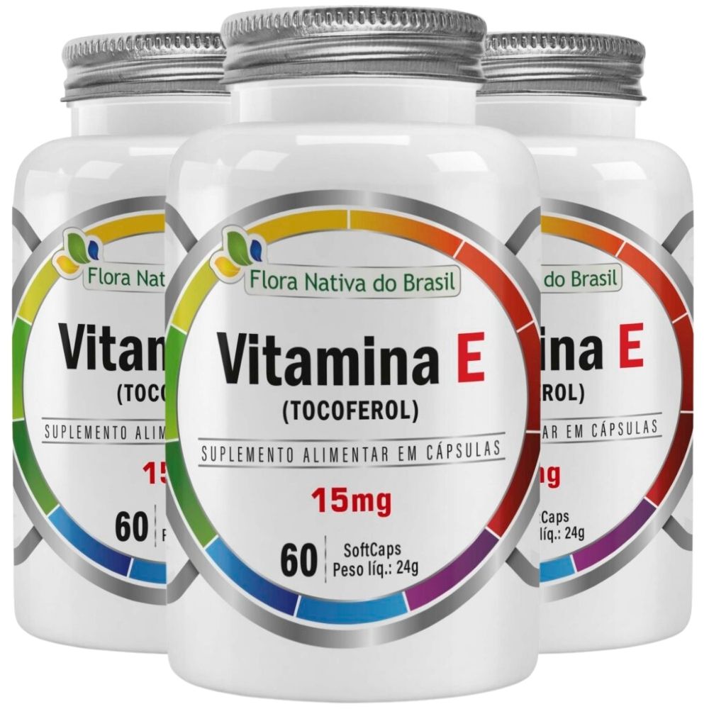 Kit 3 Vitamina E (Tocoferol) 100% IDR Flora Nativa 60 Cápsulas