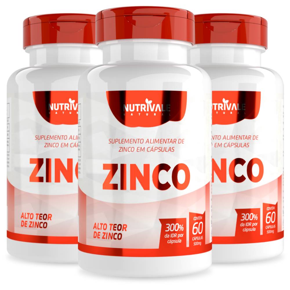 Kit 3 Zinco Quelato 300% Idr Nutrivale 60 Cápsulas