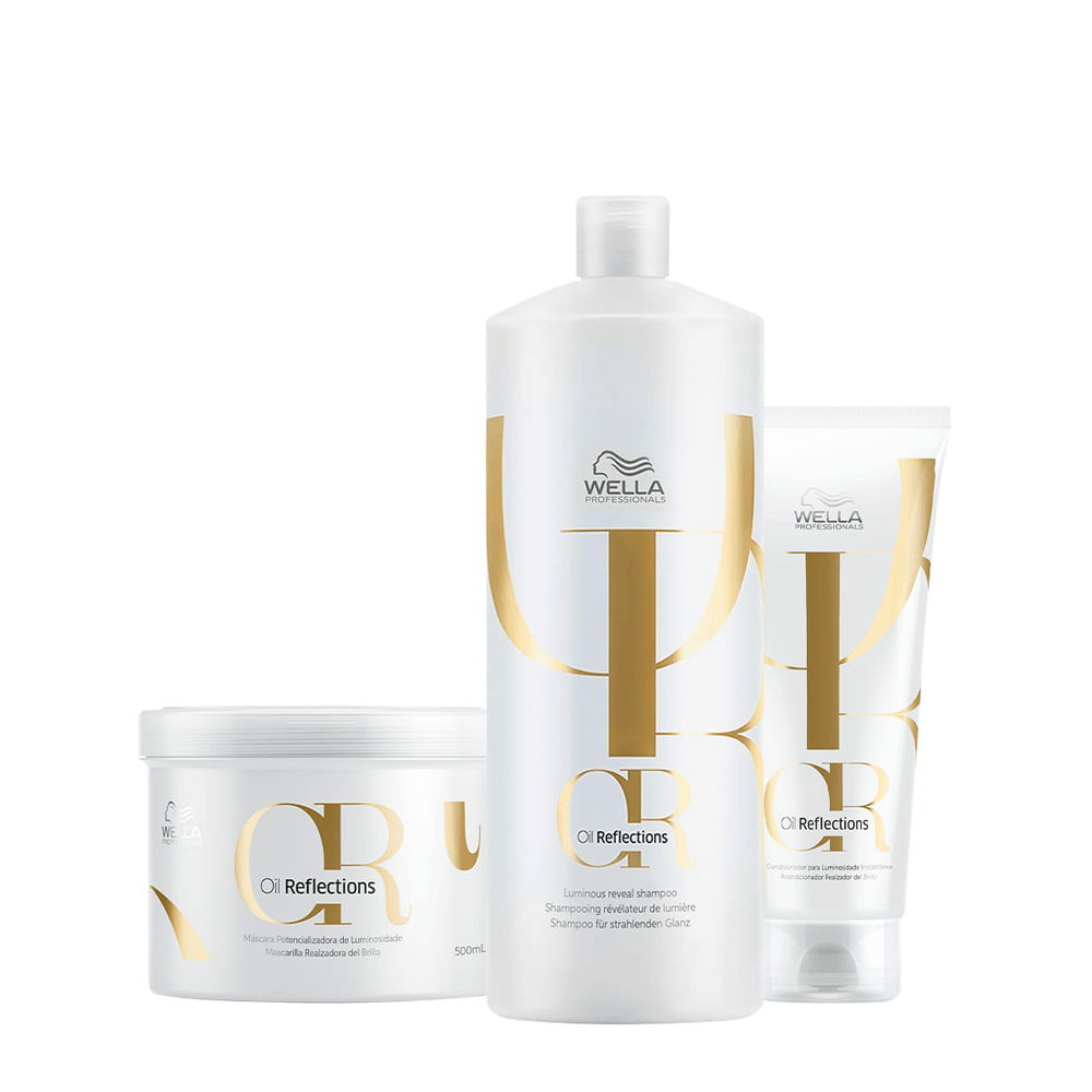 Kit Oil Reflections Wella Professionals Shampoo 1L + Condicionador 200ml + Máscara 500ml