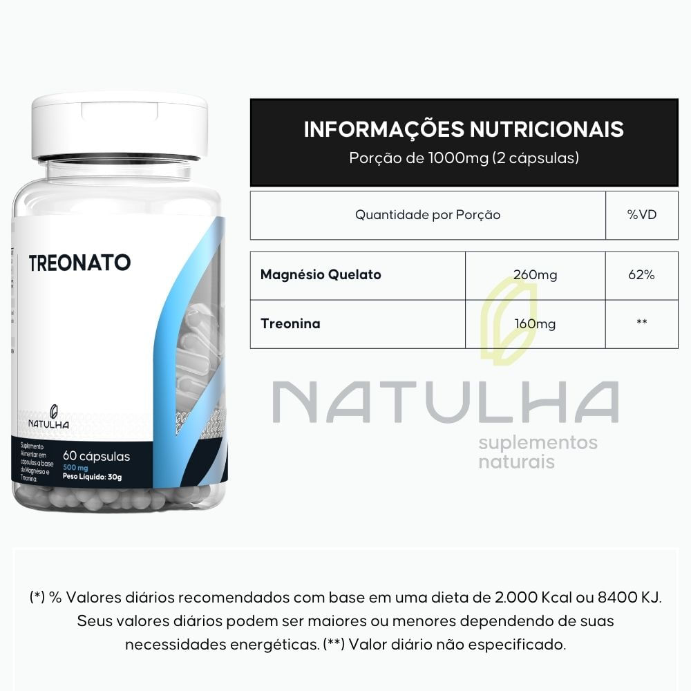 Kit 2 Magnésio Treonato Natulha 60 Cápsulas