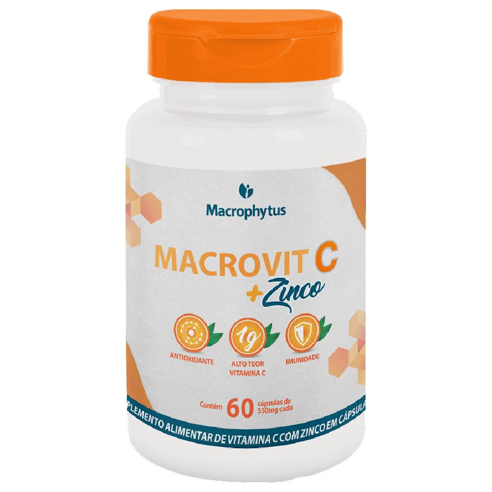 Vitamina C 1000mg + Zinco 14mg Macrophytus 60 Cápsulas
