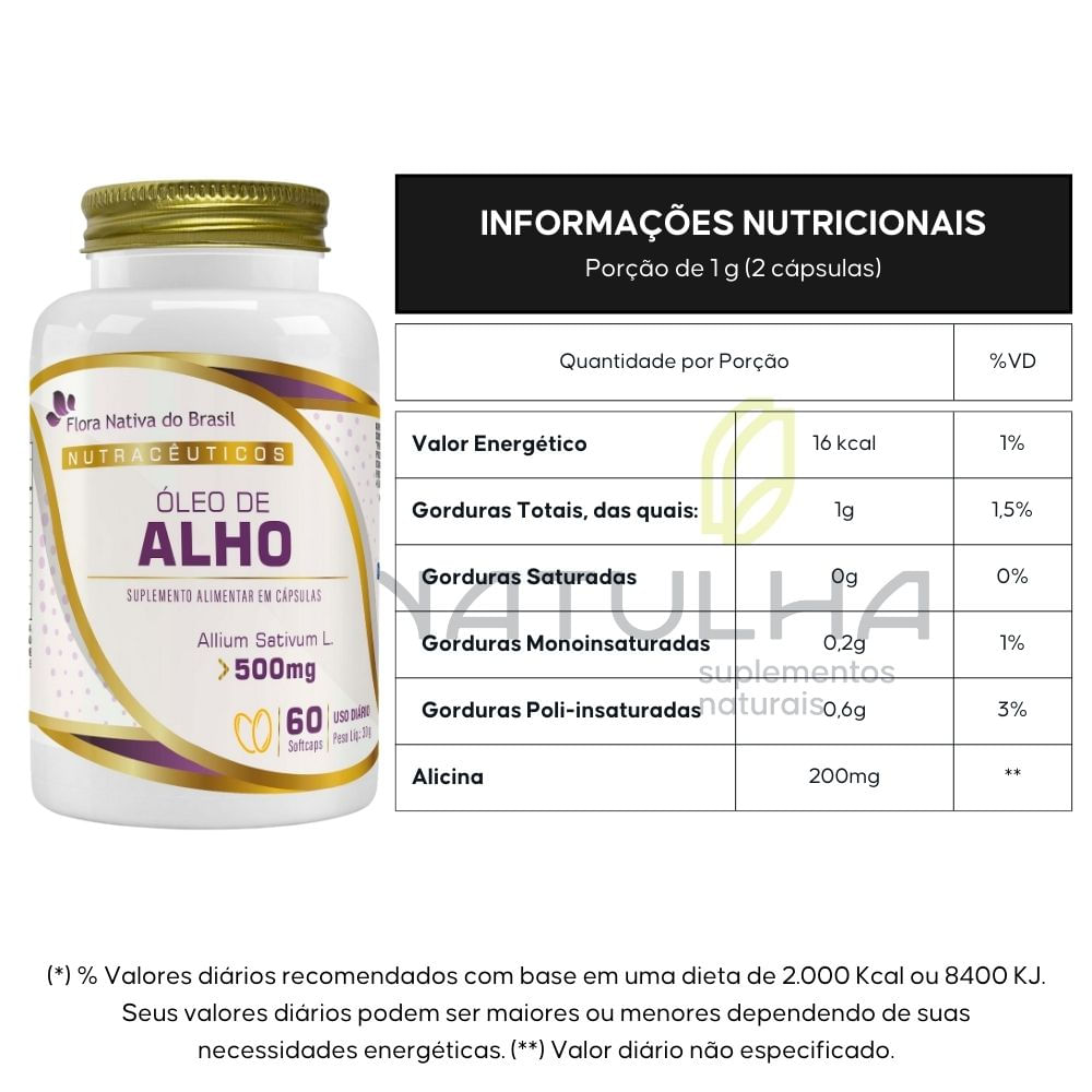 Óleo de Alho Flora Nativa 500mg 60 Cápsulas